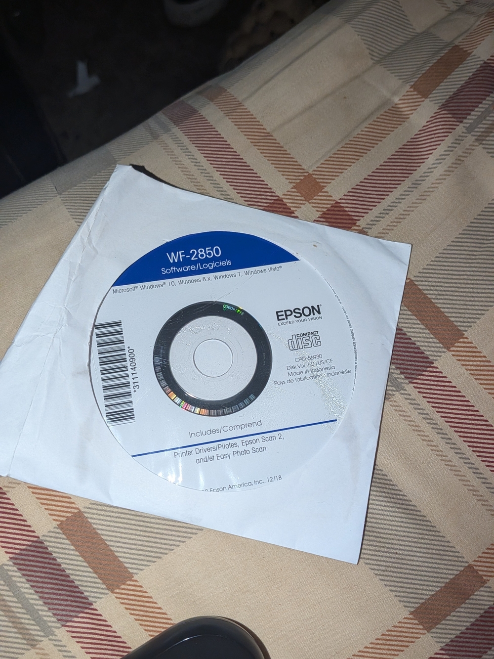 Epson WF-2850 Software CD - White with Blue Label Accent